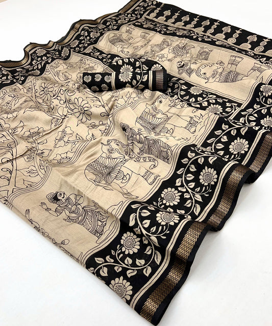 Heritage Style Kalamkari Design Saree with Floral Border