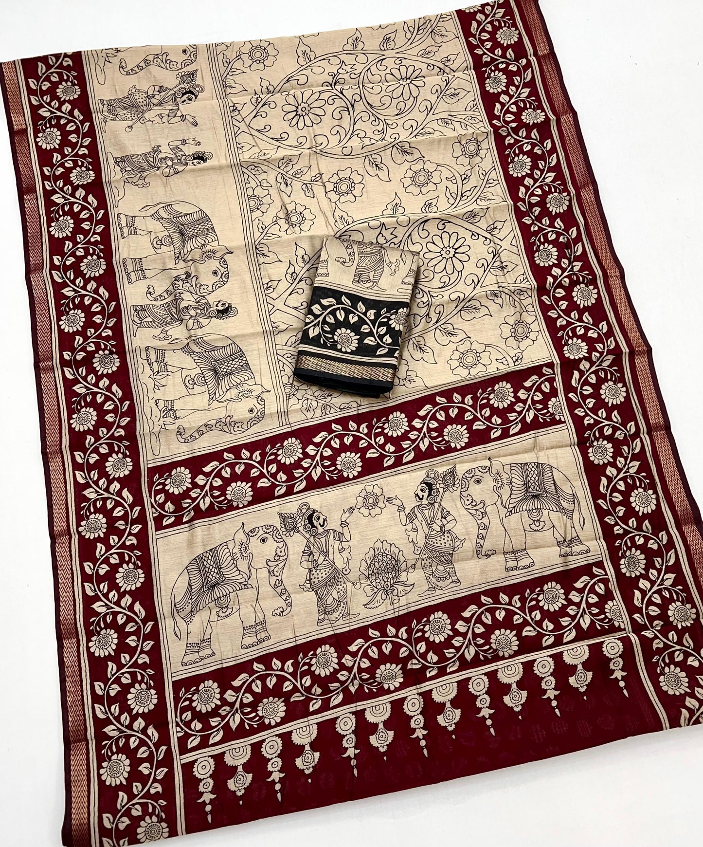 Heritage Style Kalamkari Design Saree with Floral Border