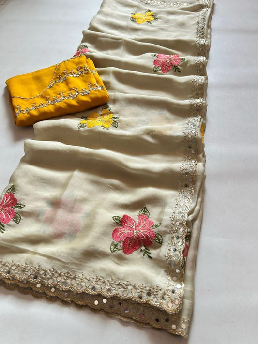 elegant and simple flower border saree
