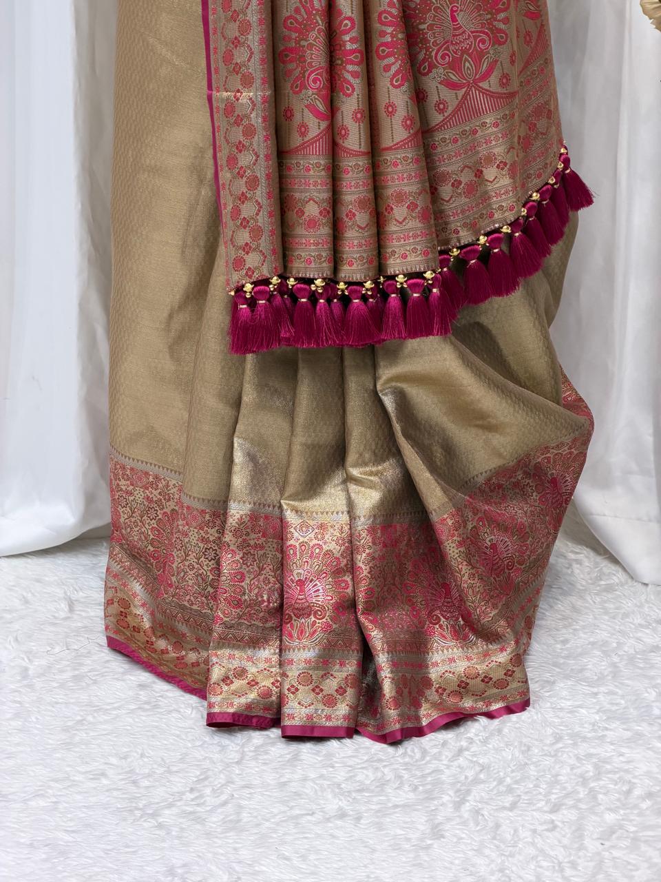 Golden Zari Woven Festive Saree with Designer Border