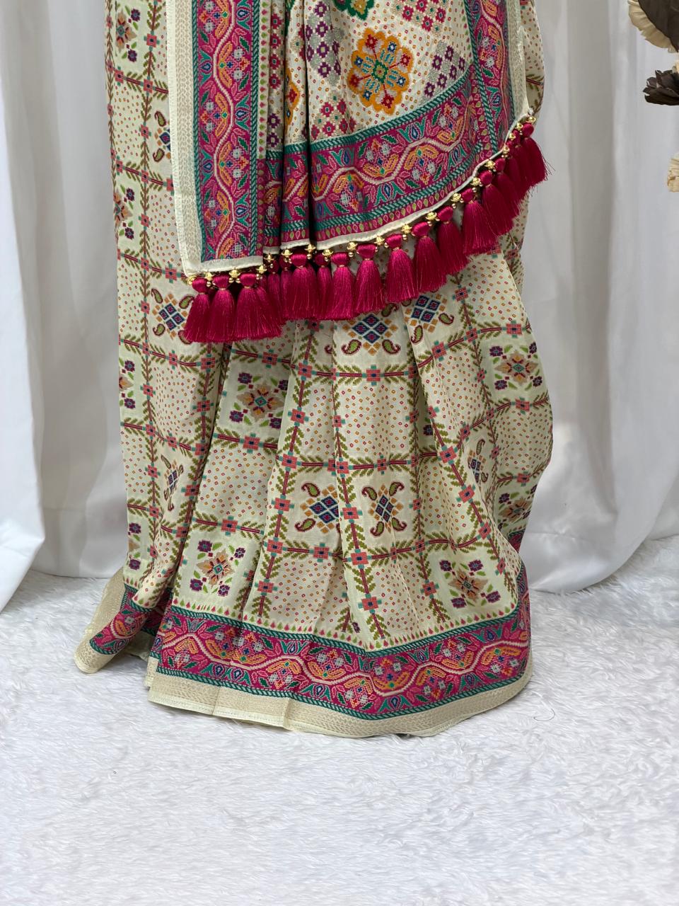 Elegant Ethnic Silk Saree with Multicolor Motifs