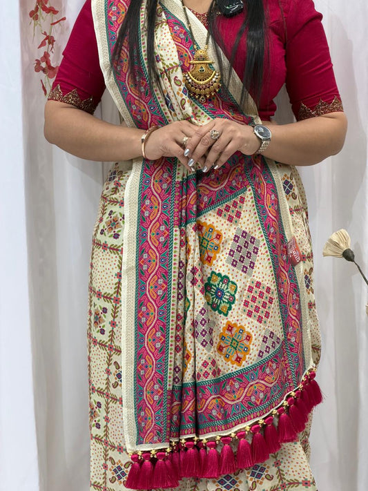 Elegant Ethnic Silk Saree with Multicolor Motifs