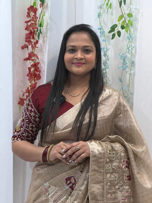 Elegant Beige Handwoven Saree with Rich Embroidery