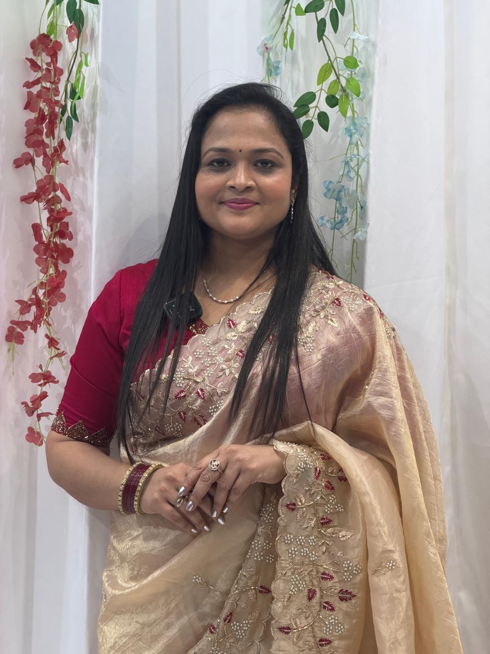 Elegant Golden Beige Embroidered Saree