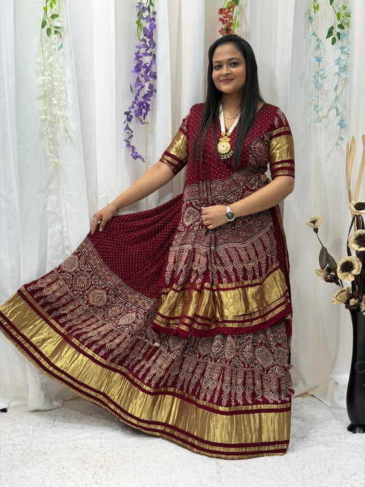 Maroon Regal Print Designer Choli