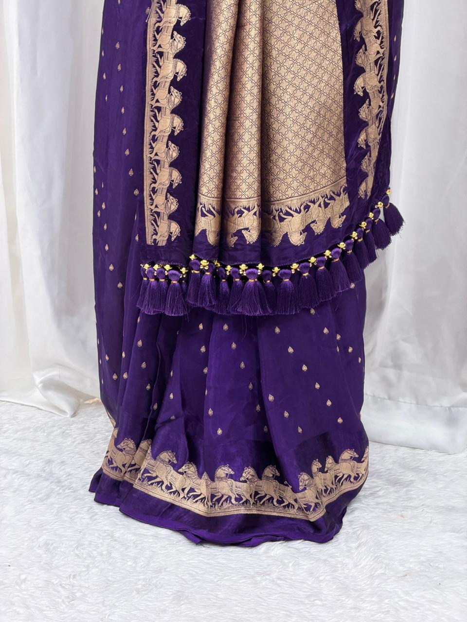 Royal Purple Zari Border Festive Saree