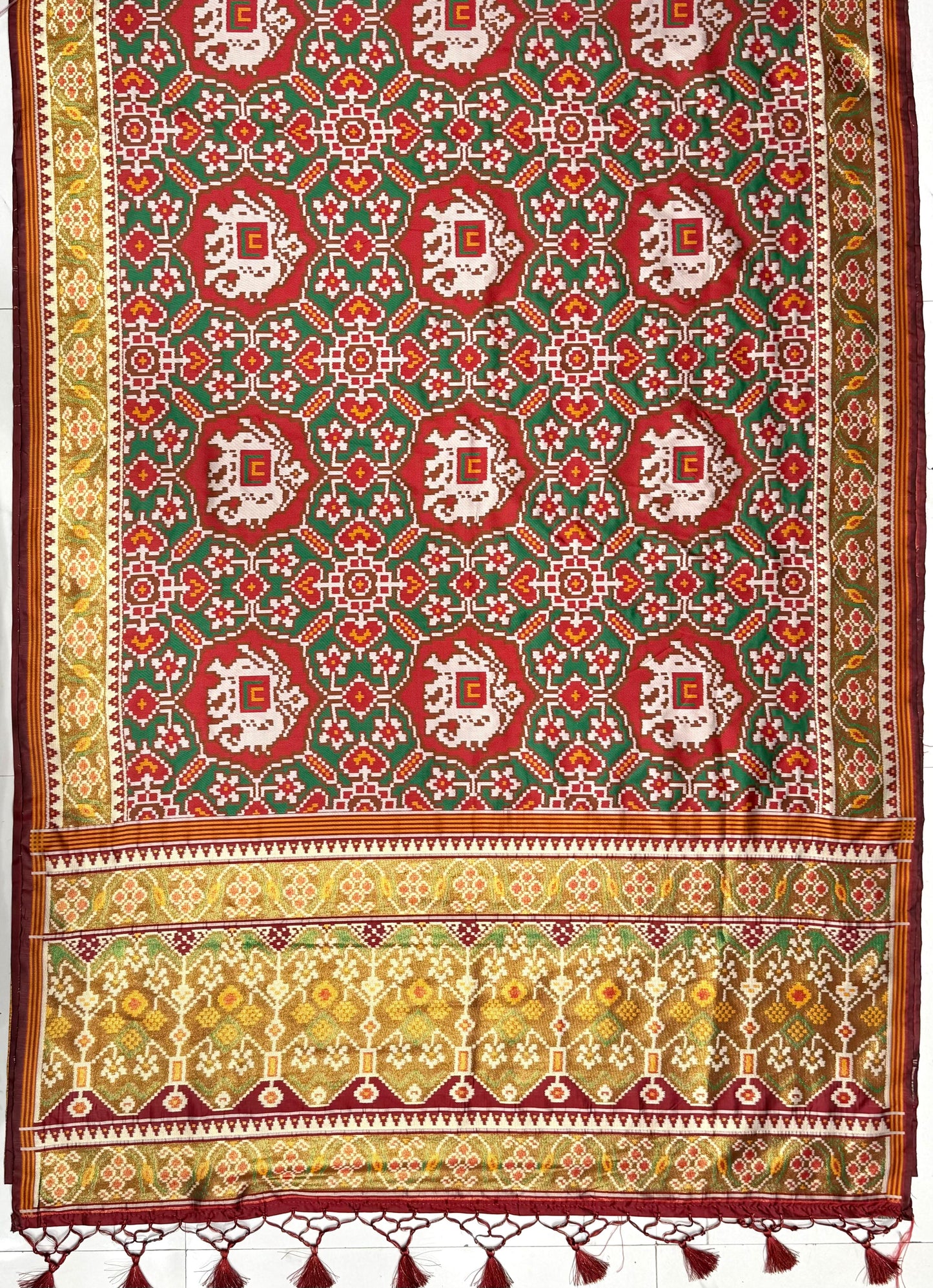 Handcrafted Inspired Patola Weave Saree in Red & Green