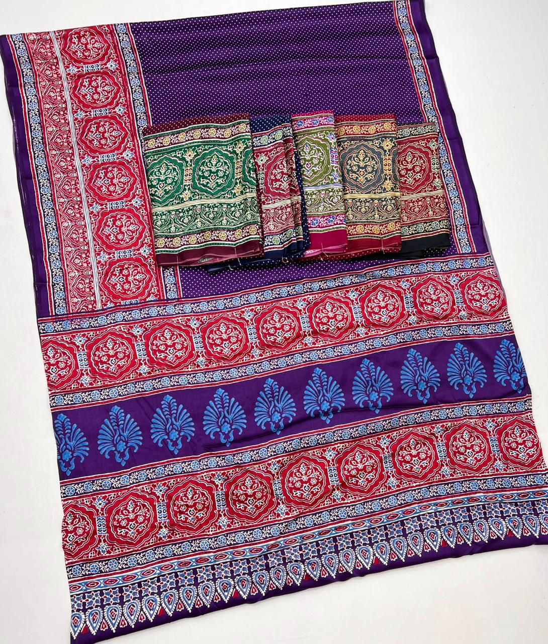 Festive Wear Purple Printed Saree with Heritage Design