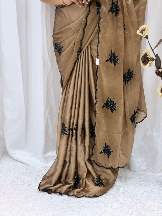 Sophisticated Coffee Shade Saree with Detailed Embroidery