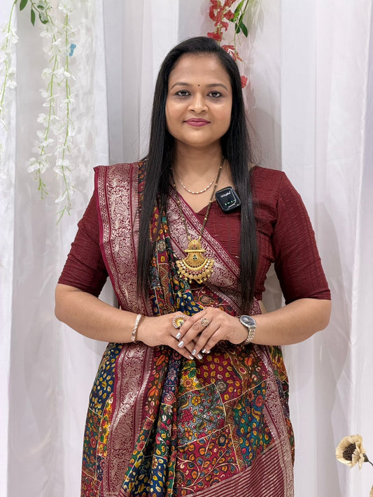 Traditional Patchwork Style Saree with Maroon Zari Pallu
