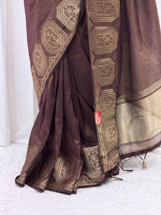 Premium Coffee Brown Traditional Saree with Intricate Zari Work