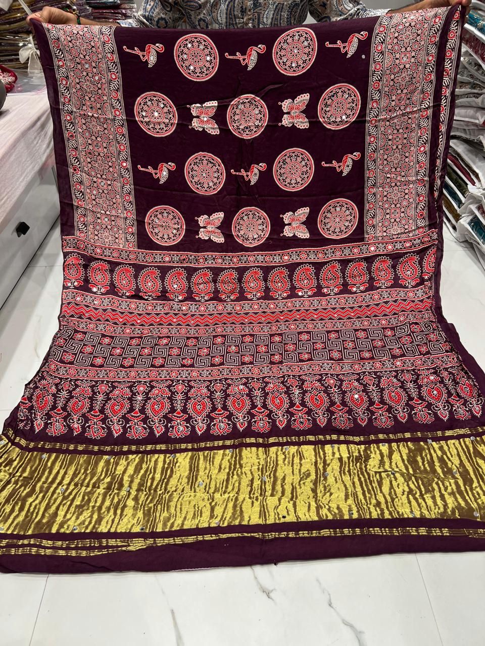 Elegant Ethnic Printed Saree in Deep Maroon
