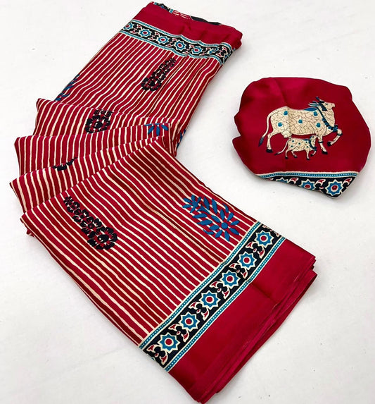 Graceful Red Ethnic Pattern Saree with Artistic Pallu