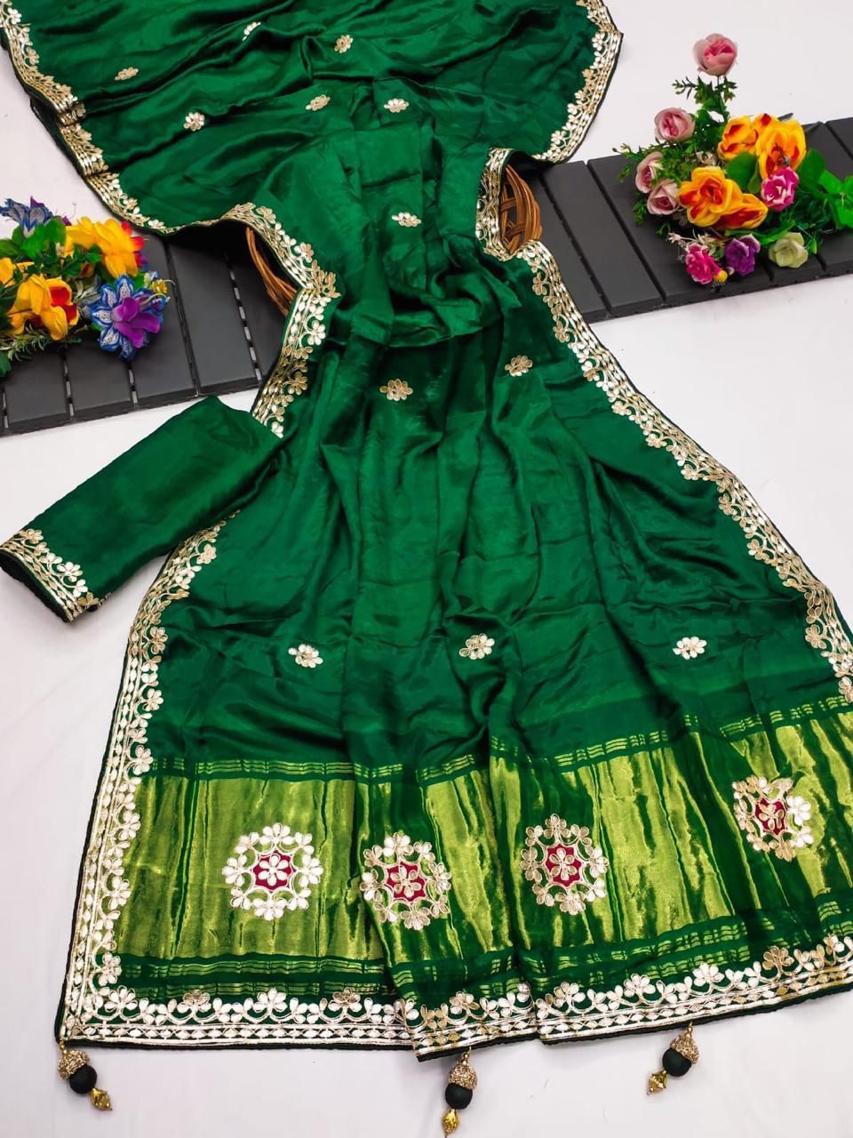 Regal Violet Party Wear Saree with Floral Zari Border