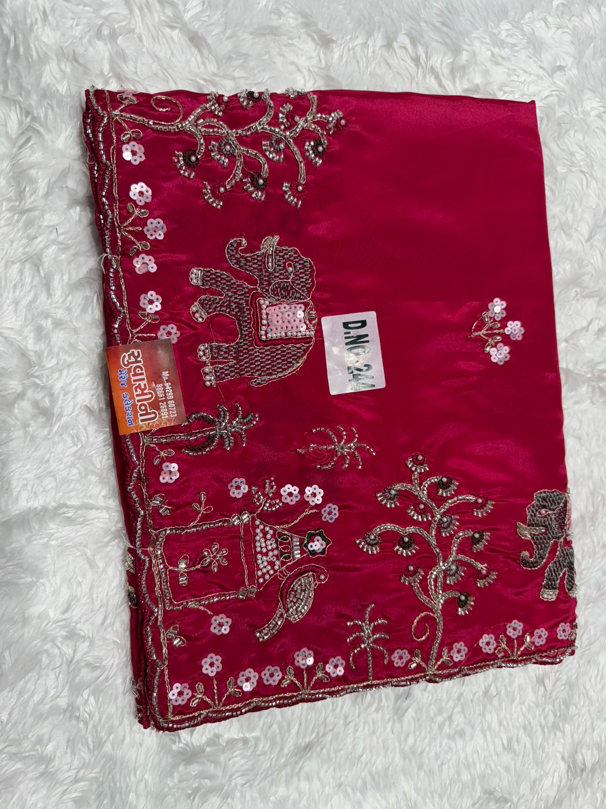 Rust Orange Embroidered Festive Saree with Traditional Border