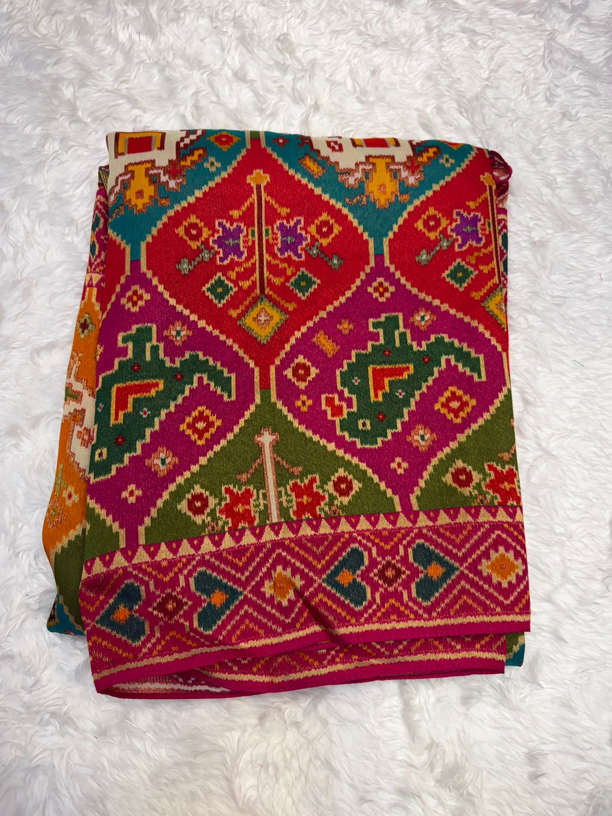 Elegant Multicolor Geometric Weave Saree
