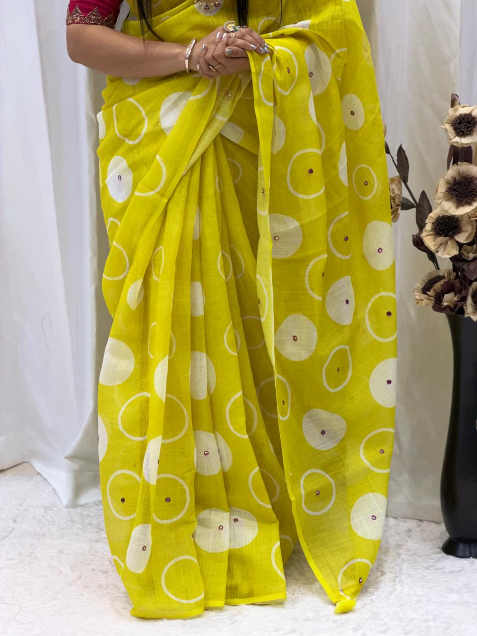 Sunshine Yellow Designer Printed Elegant Saree