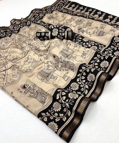 Heritage Style Kalamkari Design Saree with Floral Border
