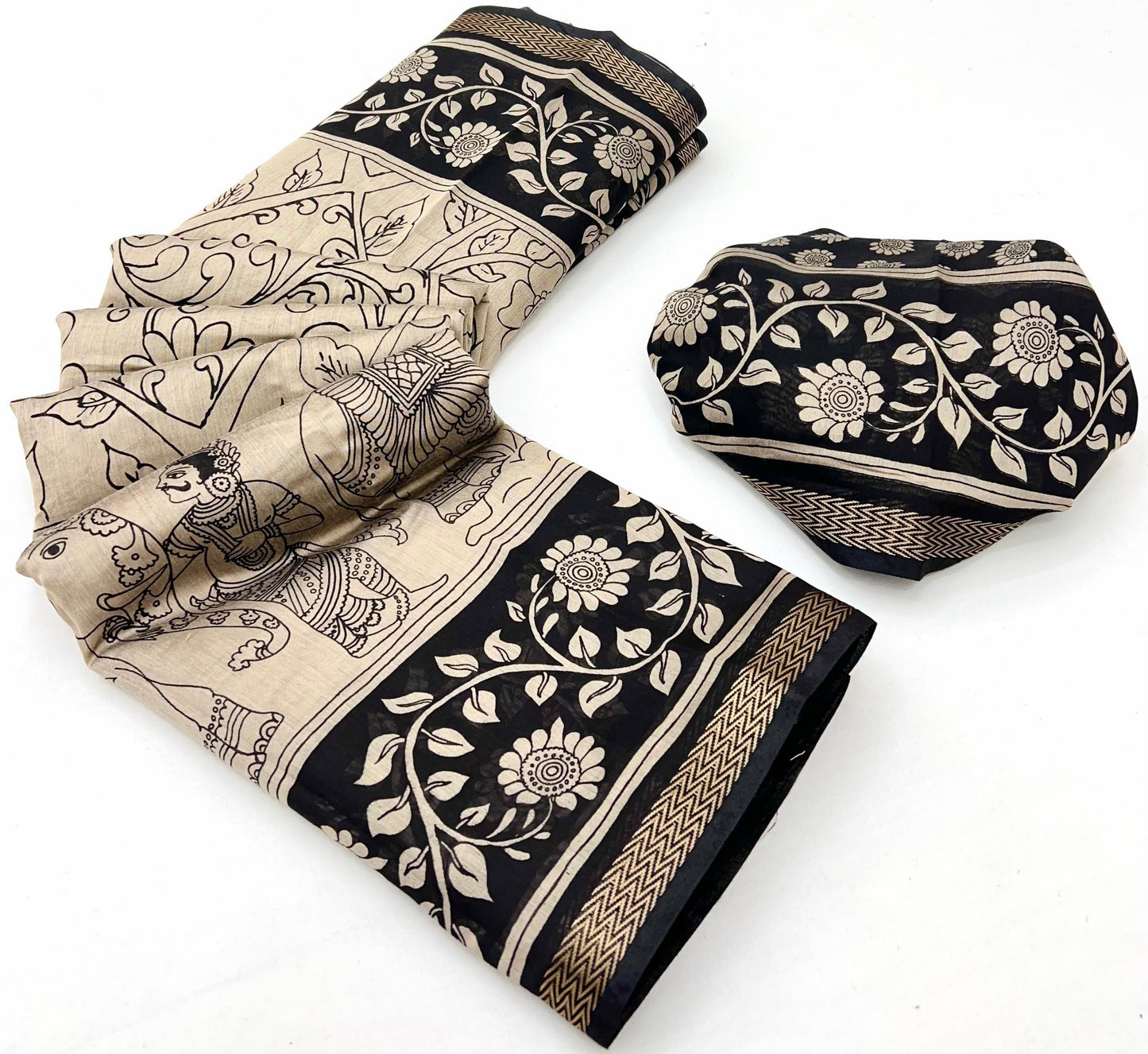 Heritage Style Kalamkari Design Saree with Floral Border