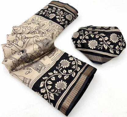 Heritage Style Kalamkari Design Saree with Floral Border
