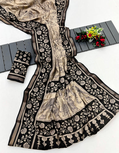 Heritage Style Kalamkari Design Saree with Floral Border