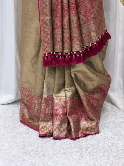 Golden Zari Woven Festive Saree with Designer Border