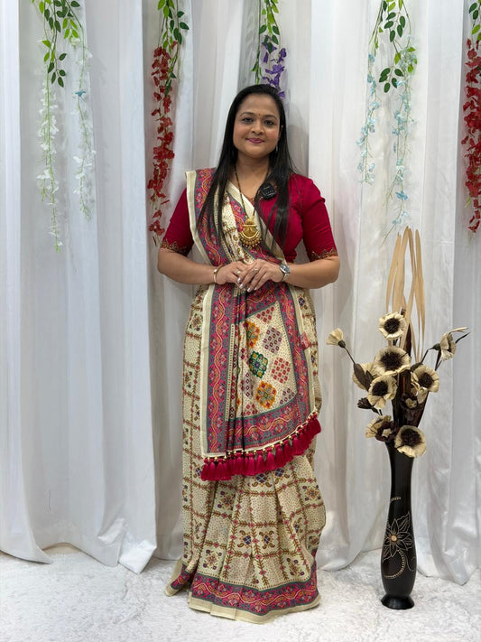 Elegant Ethnic Silk Saree with Multicolor Motifs