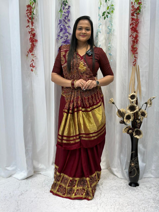 Royal Maroon & Gold Zari Woven Saree