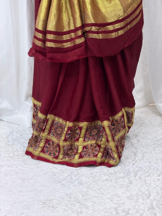 Royal Maroon & Gold Zari Woven Saree