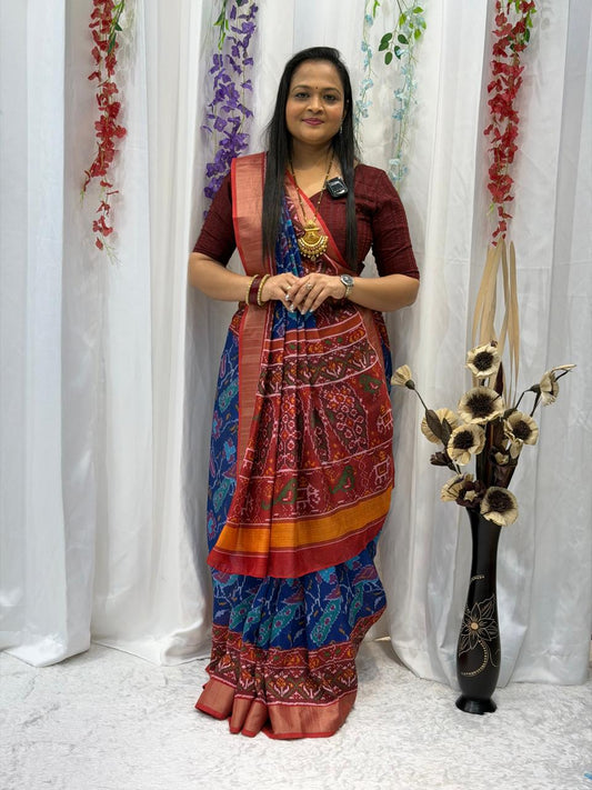 Heritage Weave Blue Saree with Contrast Border