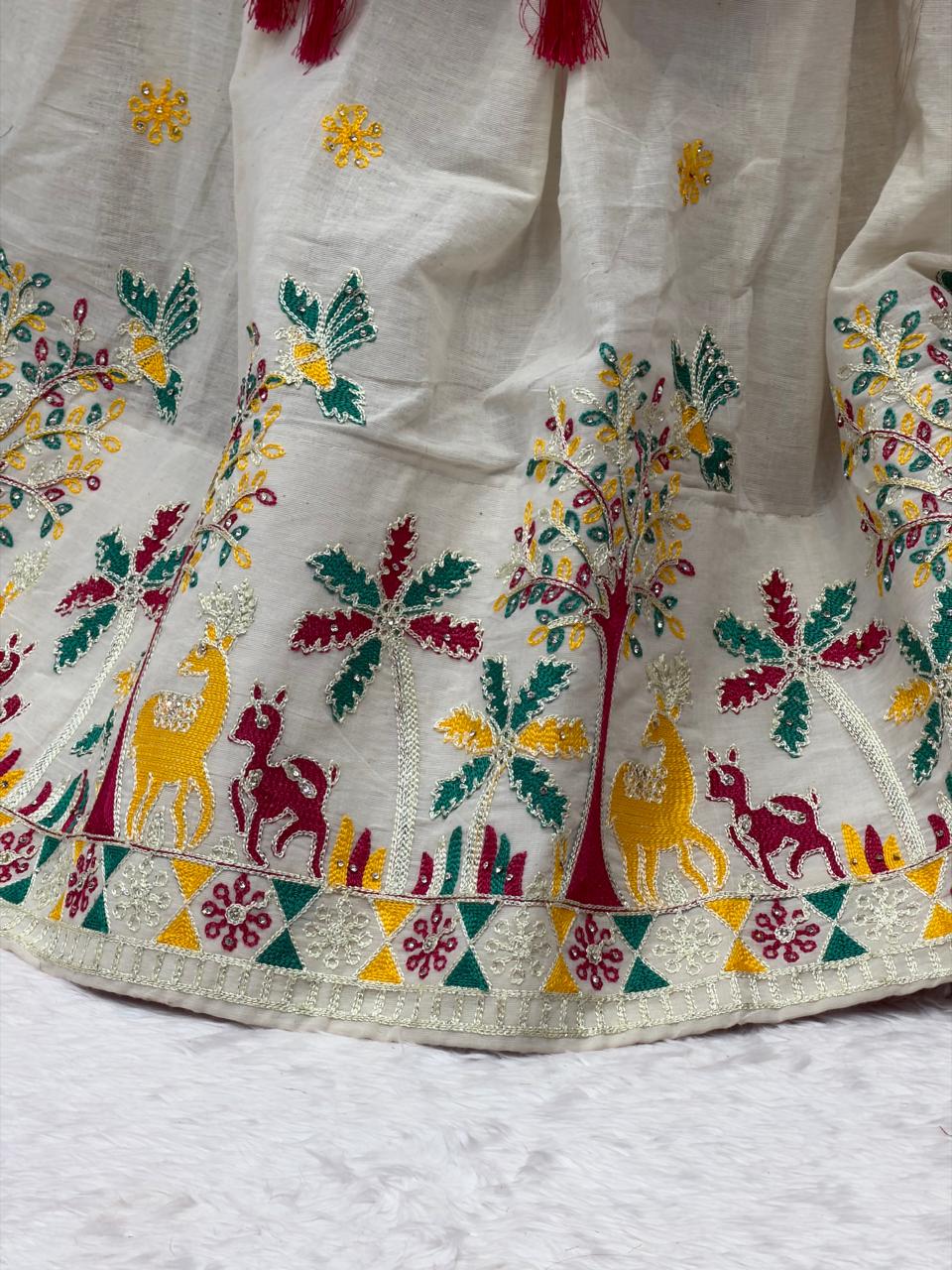Ivory Bloom Embroidered Designer Choli