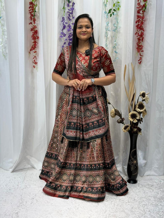 Maroon Heritage Print Designer Choli