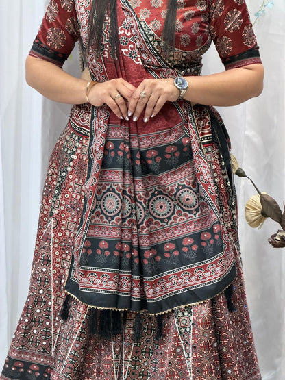 Maroon Heritage Print Designer Choli