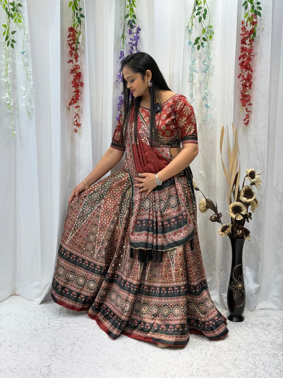 Maroon Heritage Print Designer Choli