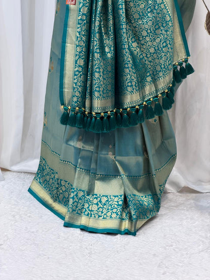 Teal Green Zari Woven Festive Saree with Designer Border