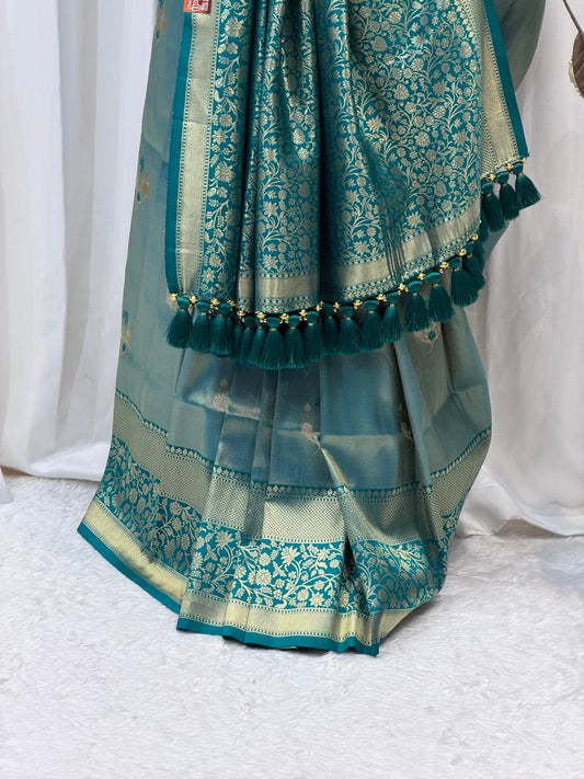 Teal Green Zari Woven Festive Saree with Designer Border