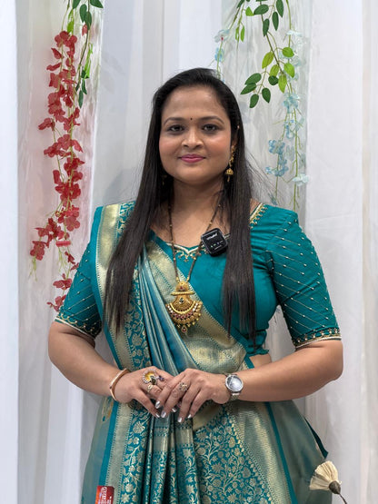 Teal Green Zari Woven Festive Saree with Designer Border