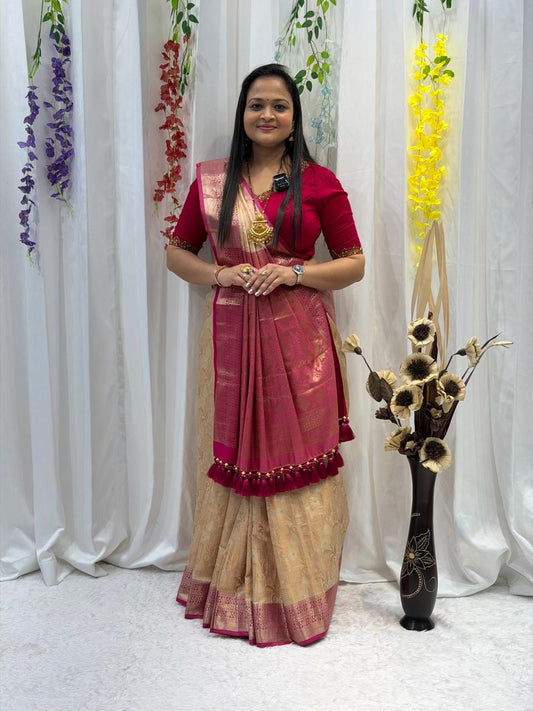 Heritage Pink Silk Saree with Luxurious Pallu Design