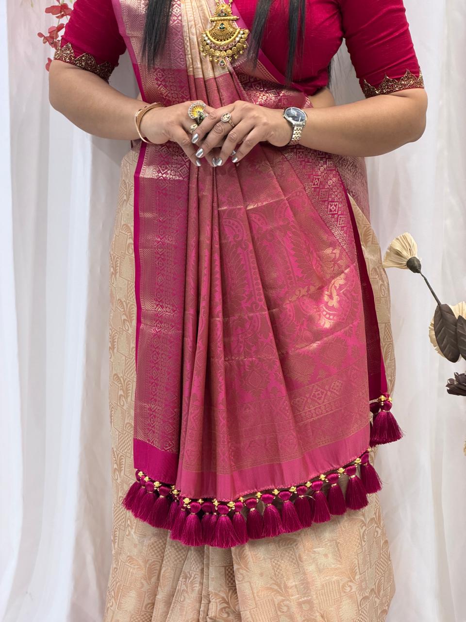 Heritage Pink Silk Saree with Luxurious Pallu Design