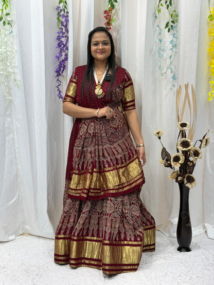 Maroon Regal Print Designer Choli