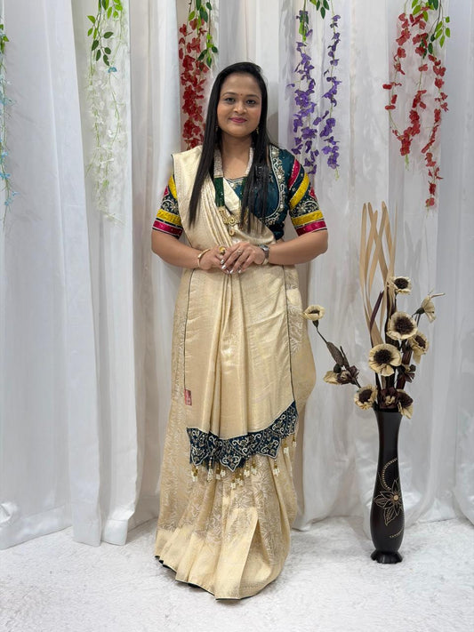 Classic Golden Beige Traditional Saree with Designer Border