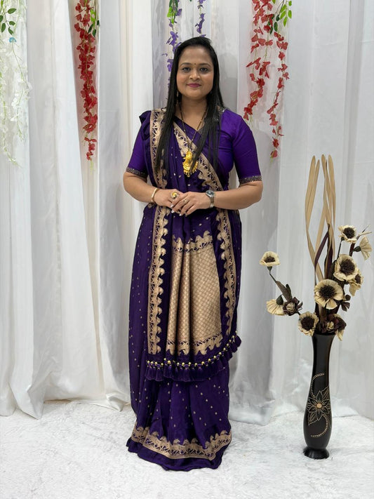 Royal Purple Zari Border Festive Saree