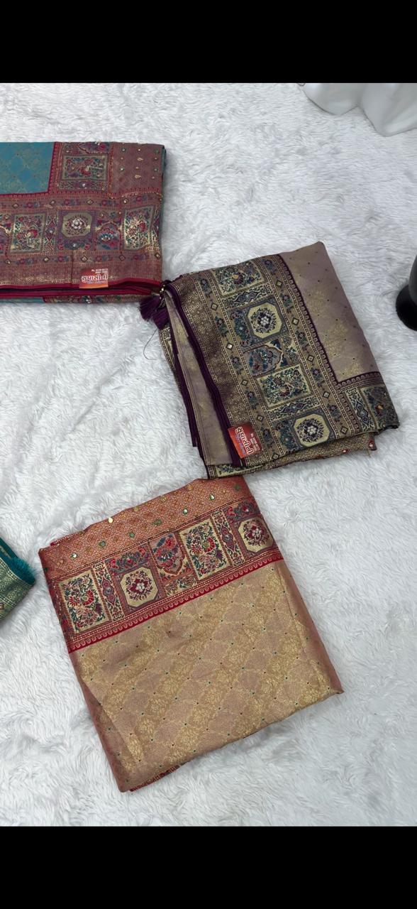 Elegant Beige & Red Banarasi Style Silk Saree with Rich Woven Pallu & Tassels