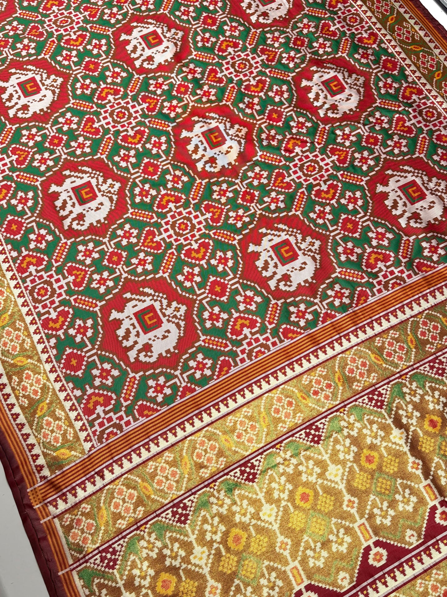 Handcrafted Inspired Patola Weave Saree in Red & Green