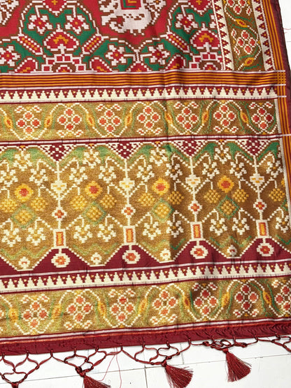 Handcrafted Inspired Patola Weave Saree in Red & Green