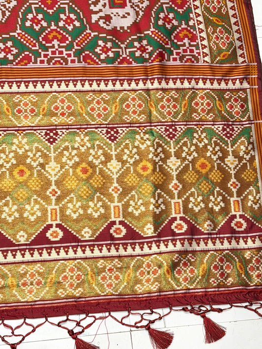 Handcrafted Inspired Patola Weave Saree in Red & Green