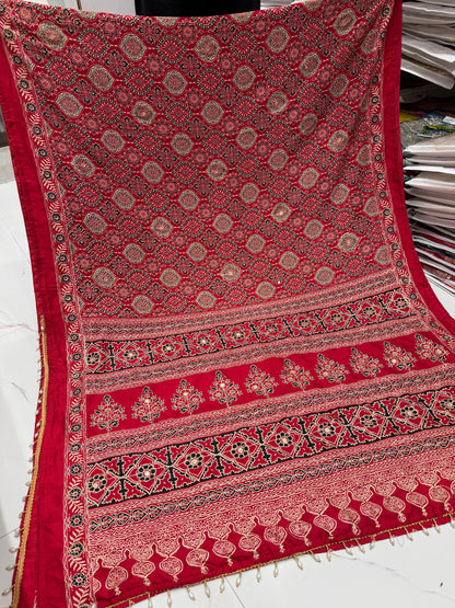 Royal Red Traditional Printed Saree with Ethnic Floral Border