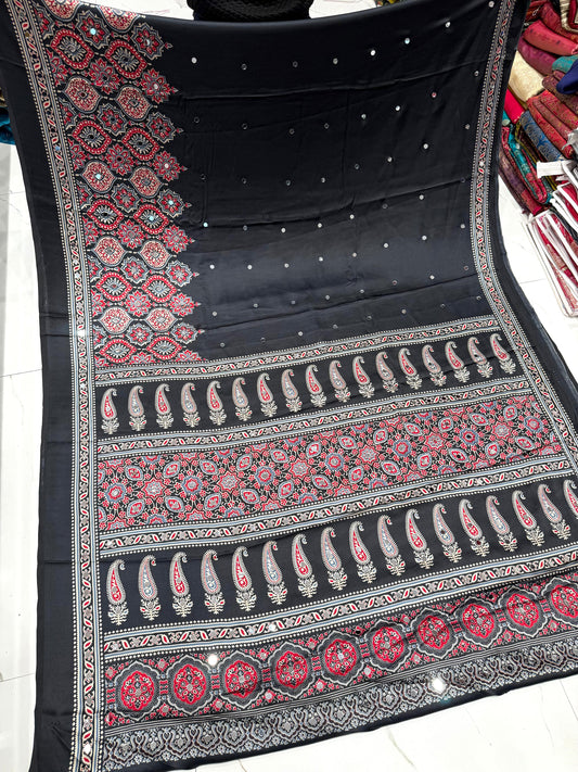 Stunning Ajrakh Mirror Work Saree