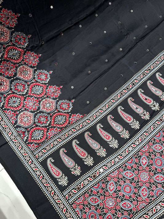 Stunning Ajrakh Mirror Work Saree