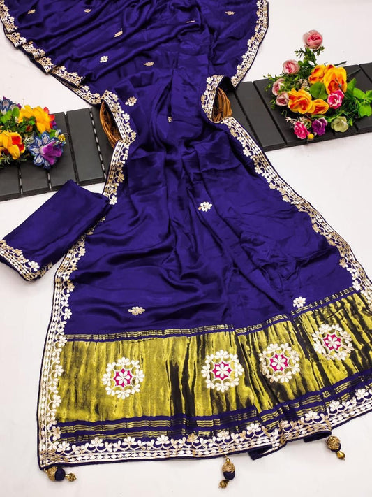 Regal Violet Party Wear Saree with Floral Zari Border